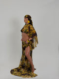 Golden Palm Wrap Tie Skirt | Abstract Print